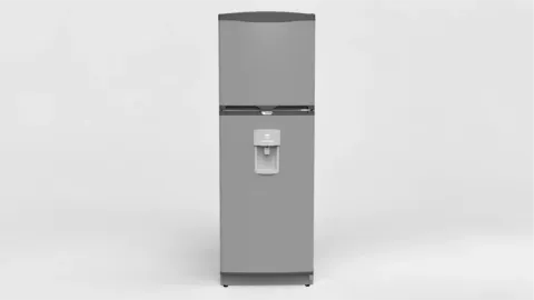Heladera plateada con dispenser